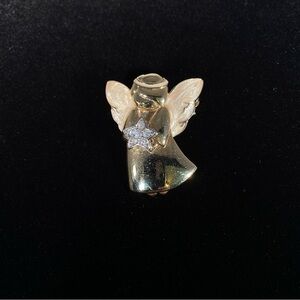 Vintage Goldtone Rhinestone Enamel Angel Pin